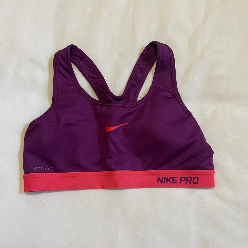 Purple/coral nike pro sports bra
